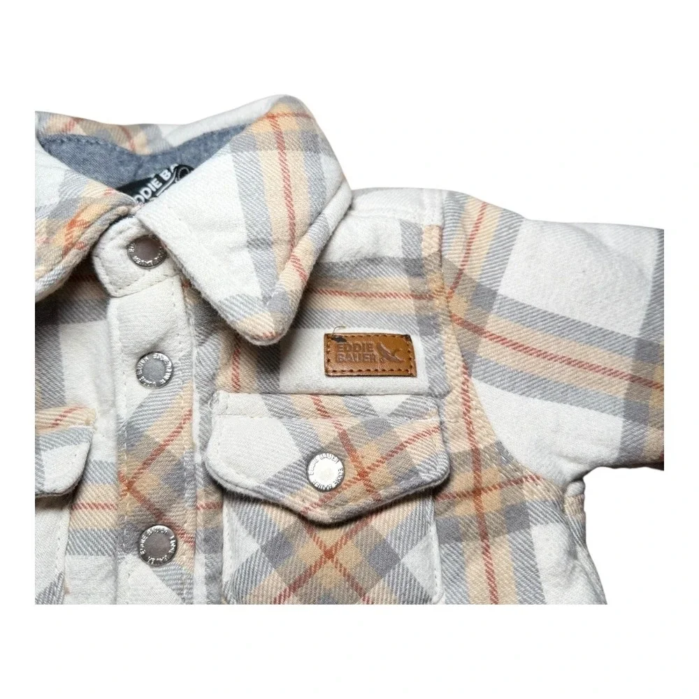 Lumberjack Cabin Core Eddie Bauer Plaid Shacket Joggers Set 0-3M Grey Tan Fleece